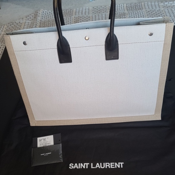 USED ONLY TWICE - RIVE GAUCHE 'LARGE' TOTE BAG IN PRINTED CANVAS AND LEATHER - Picture 6 of 17